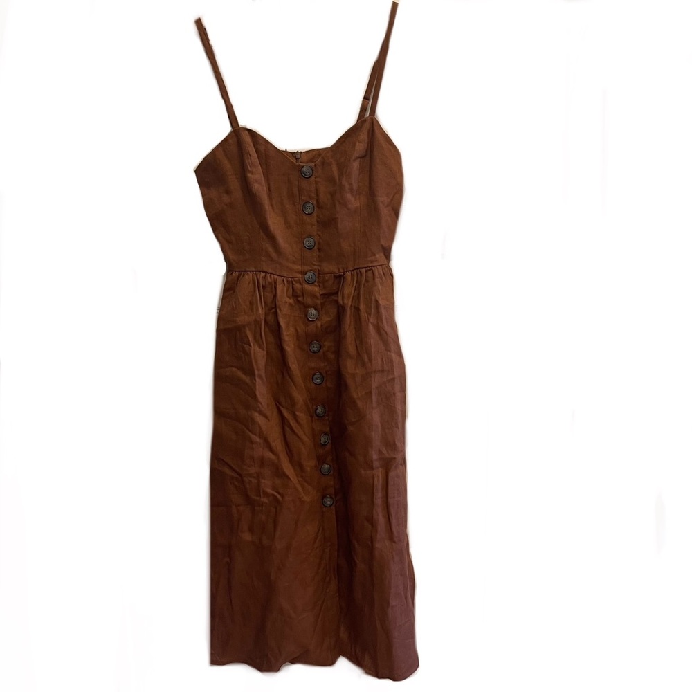 Reformation Thelma midi dress in brown linen size 2 - Picture 8 of 14